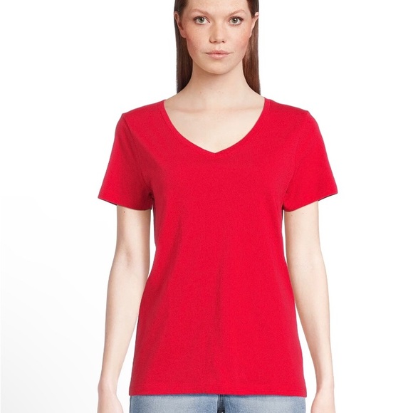 TIME and TRU Womens Red V Neck T-Shirt Size Small 4-6 Soft 100% Cotton New - Picture 2 of 8